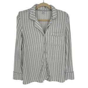 Splendid Pajama Top XS White Gray Striped Knit Button Down Lounge Sleepwear Soft